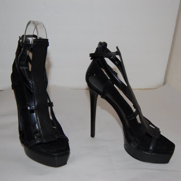 36.5/6.5❤️GUCCI Daryl Black Suede Leather High Heel Platform SANDALS ITALY - Picture 3 of 13